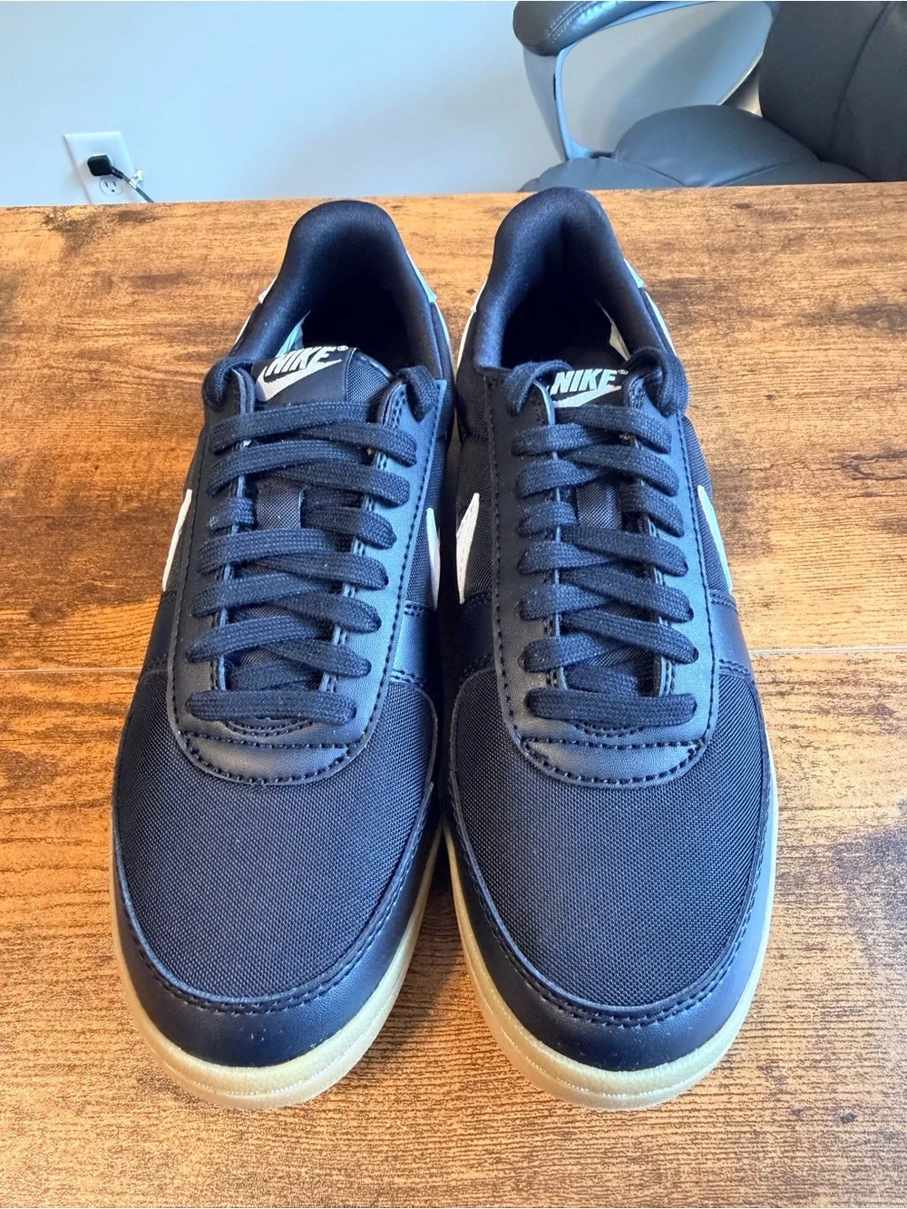 Nike Black Field Generals Sneakers with White Swoosh and Gum Sole